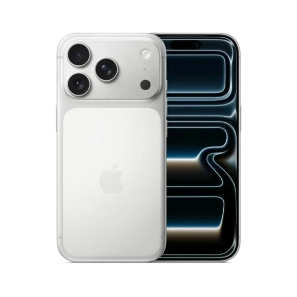 Смартфон iPhone 17 Pro Max Silver вид задней панели и экрана.